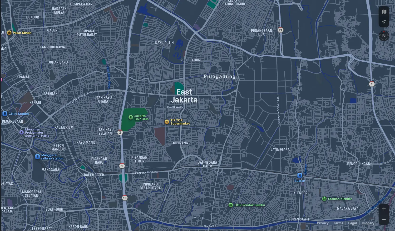 Map with marker in Jakarta, Indonesia